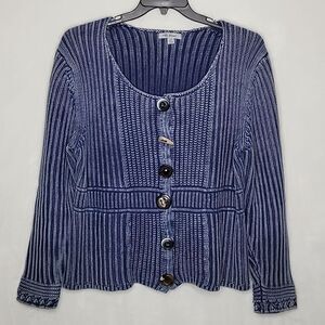 PBJ Blues Cable Knit Button Down Sweater Size Large